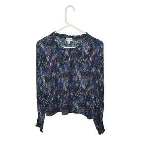 Cloth & Stone Anthropologie Abstract Womens Blouse Smocked Neckline/Sleeves Sz M